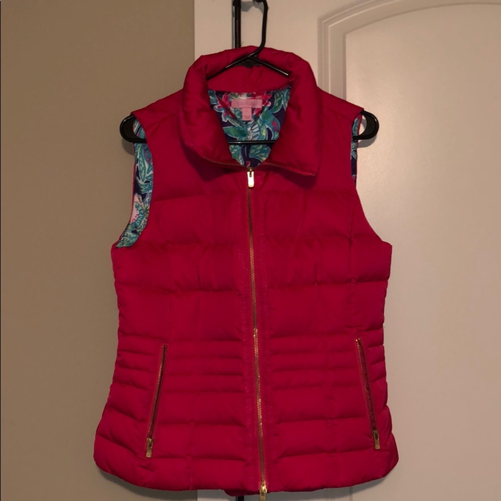 Lilly Pulitzer Puffer Vest with printed inside.